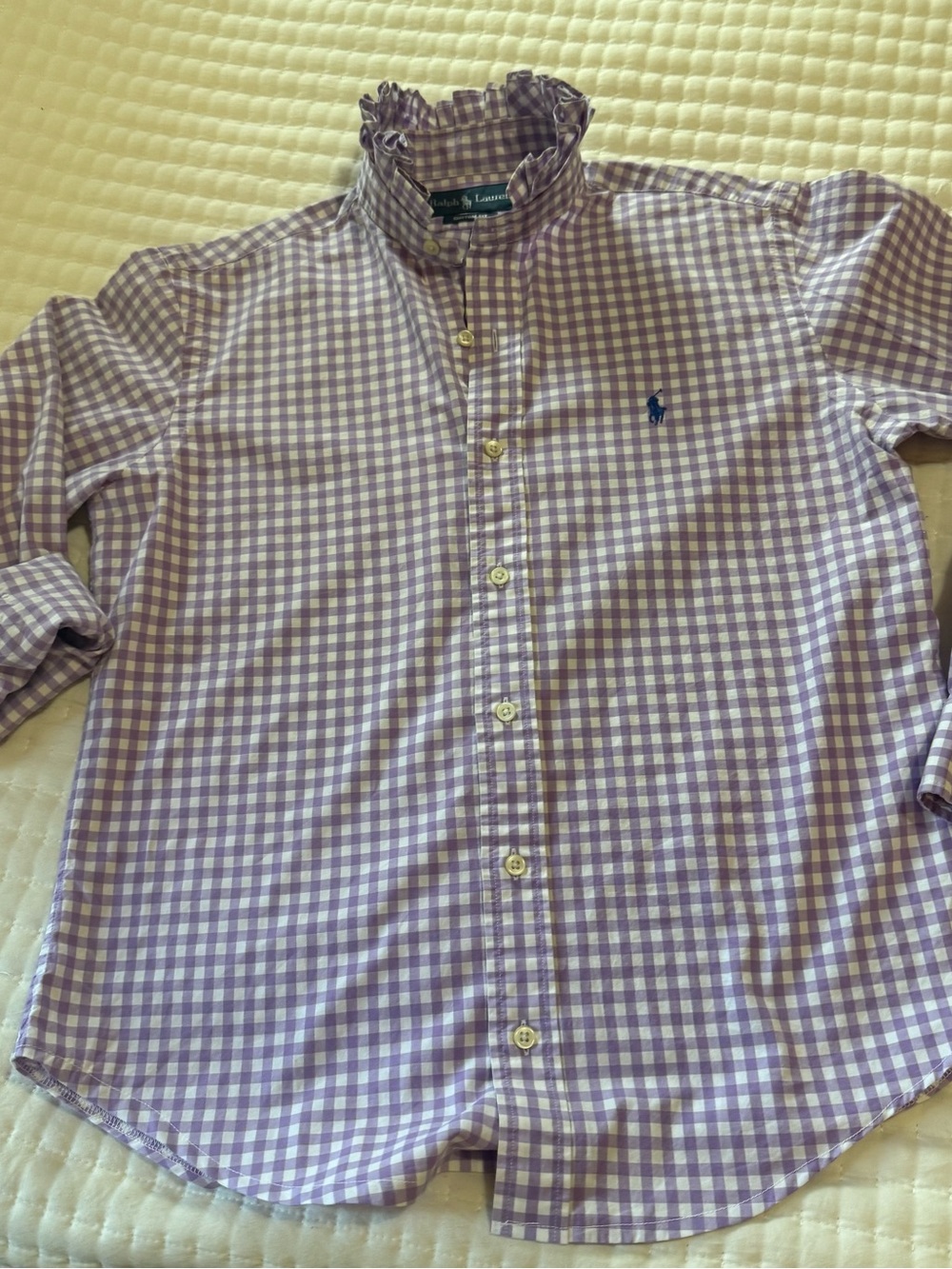 Upcycled Mens Ralph Lauren Lavender Gingham Button-Down Shirt - Picture 7 of 8